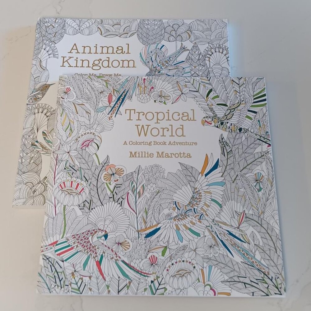 COLORING Books for Adults Animal Kingdom and Tropical World NWOT